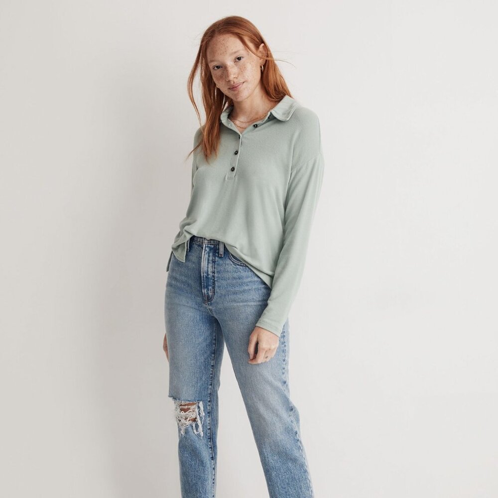 Madewell Dreamiest Knit Long-Sleeve Henley Polo Sweater XXS